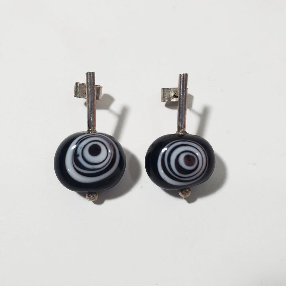Sterling Silver Black Glass Bead Earrings